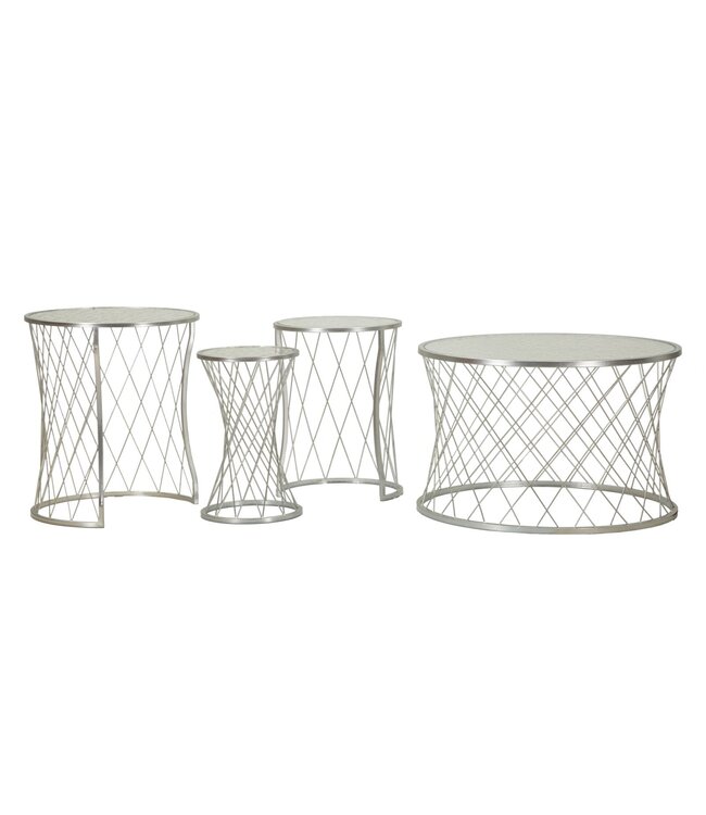 Mauro Ferretti TAFEL NOAH ZILVER SET 4 STUKS CM Ø 70X45-47X54,5-36x50-28x45