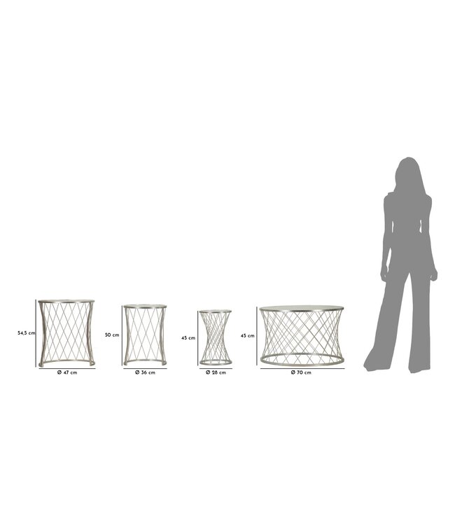 Mauro Ferretti TAFEL NOAH ZILVER SET 4 STUKS CM Ø 70X45-47X54,5-36x50-28x45