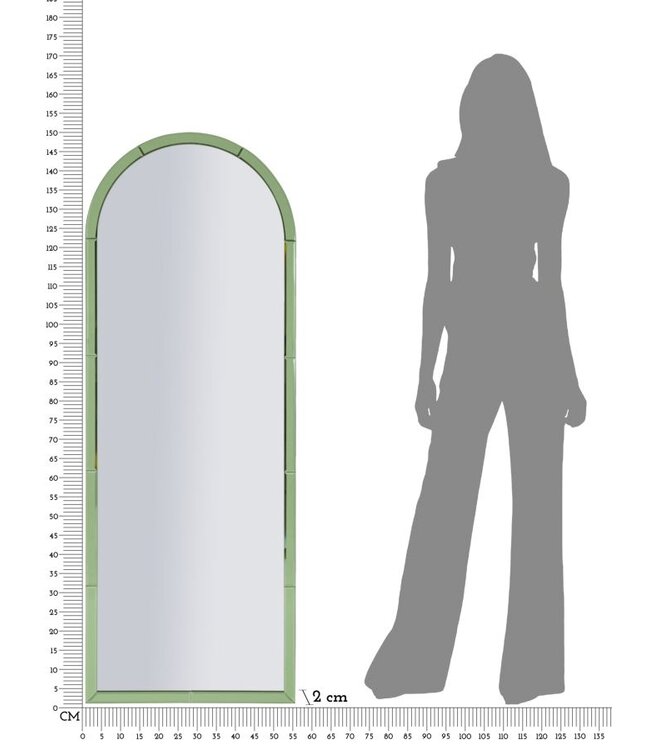 Mauro Ferretti BAKU GROENE WANDSPIEGEL CM 55X2X150 ( BINNENSPIEGEL AFMETING CM 49X144)