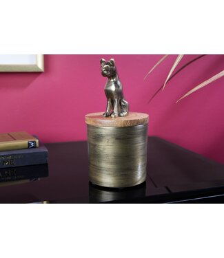 Invicta Interior Design Tin PANTHER 20cm Goud Natuurlijk Mango Hout Panter Figuur Metaal Decoratie - 44485
