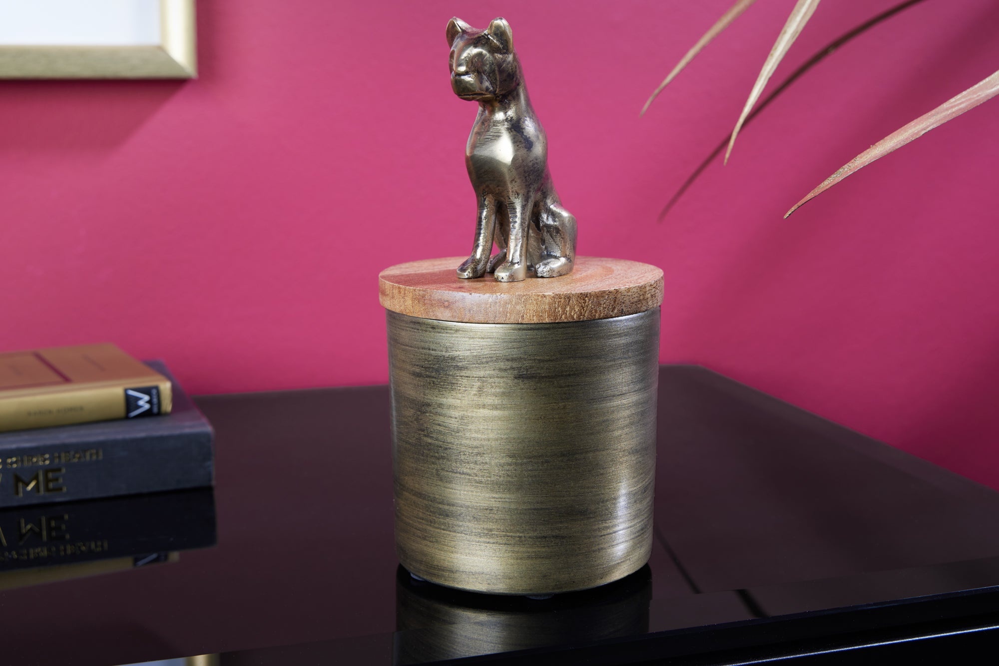 Design Tin PANTHER 20cm Goud Natuurlijk Mango Hout Panter Figuur Metaal Decoratie - 44485 afbeelding