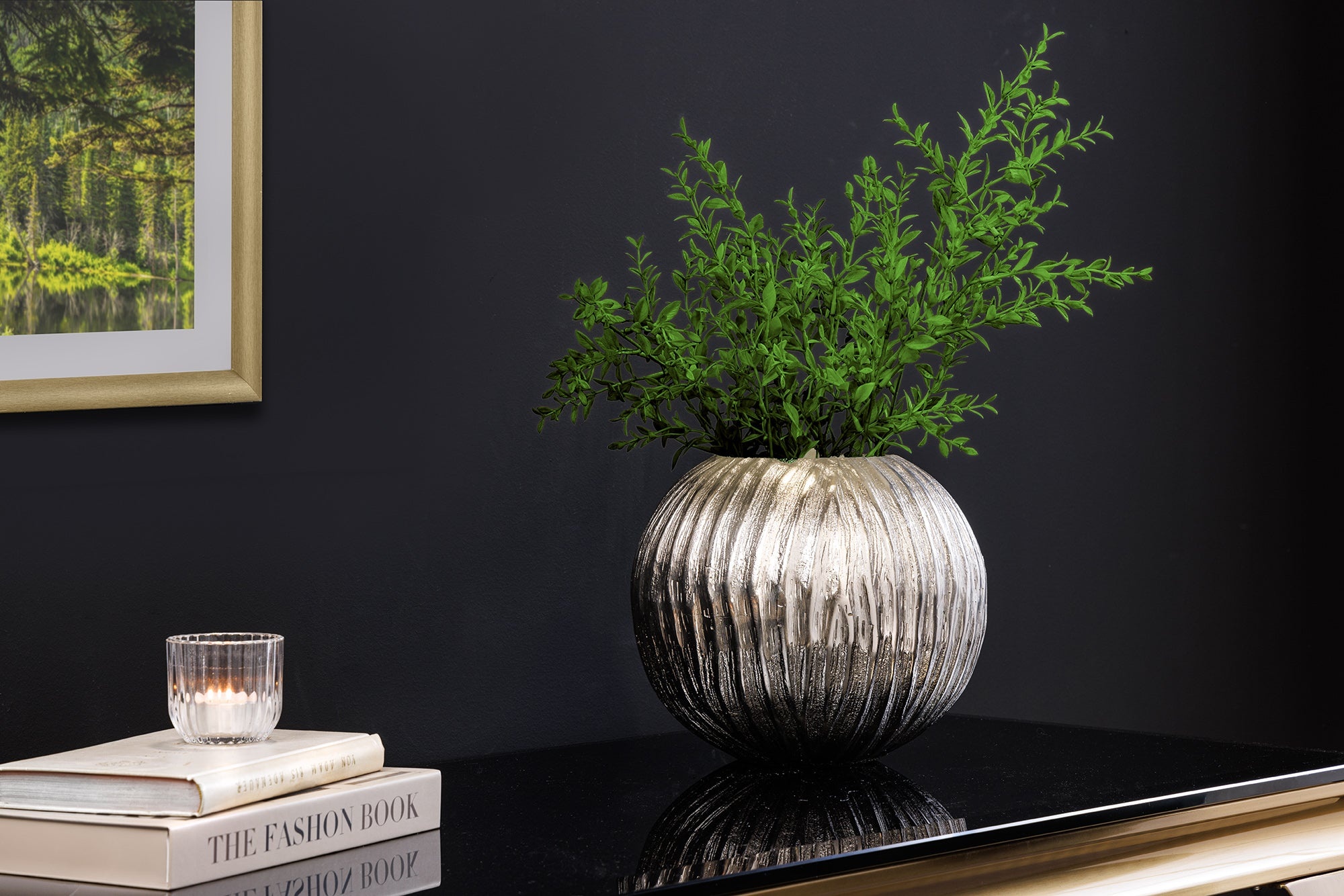 Moderne vaas ELEGANCE 25cm zilver gehamerd design - 44841 afbeelding