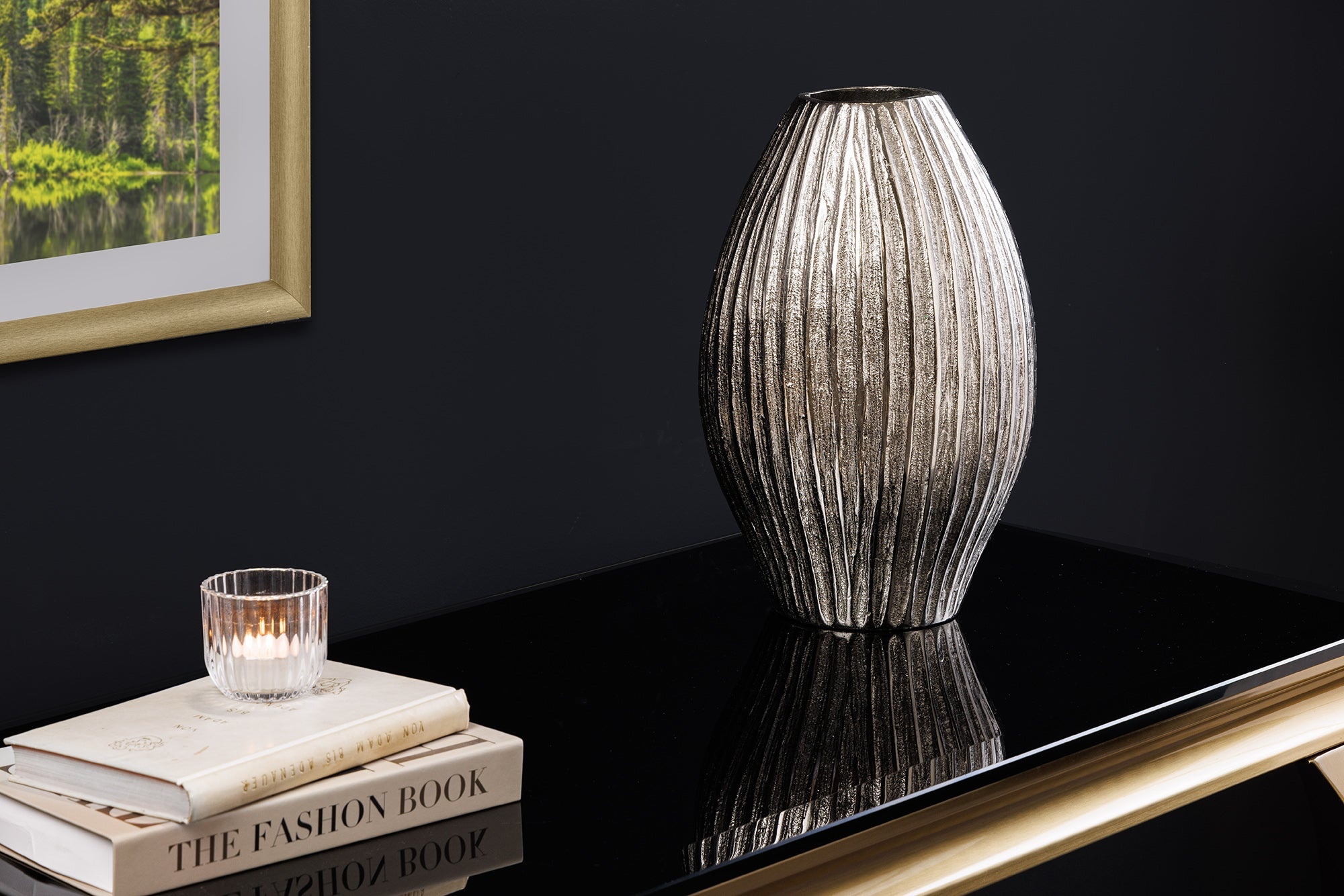 Moderne vaas ELEGANCE 35cm Zilver Metaal Gehamerd Design - 44839 afbeelding