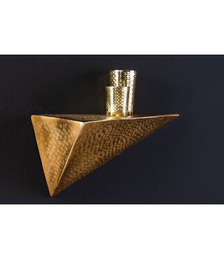 Invicta Interior Handgemaakte wandplank PYRAMID 40cm goud antiek metaal gehamerd design - 44884