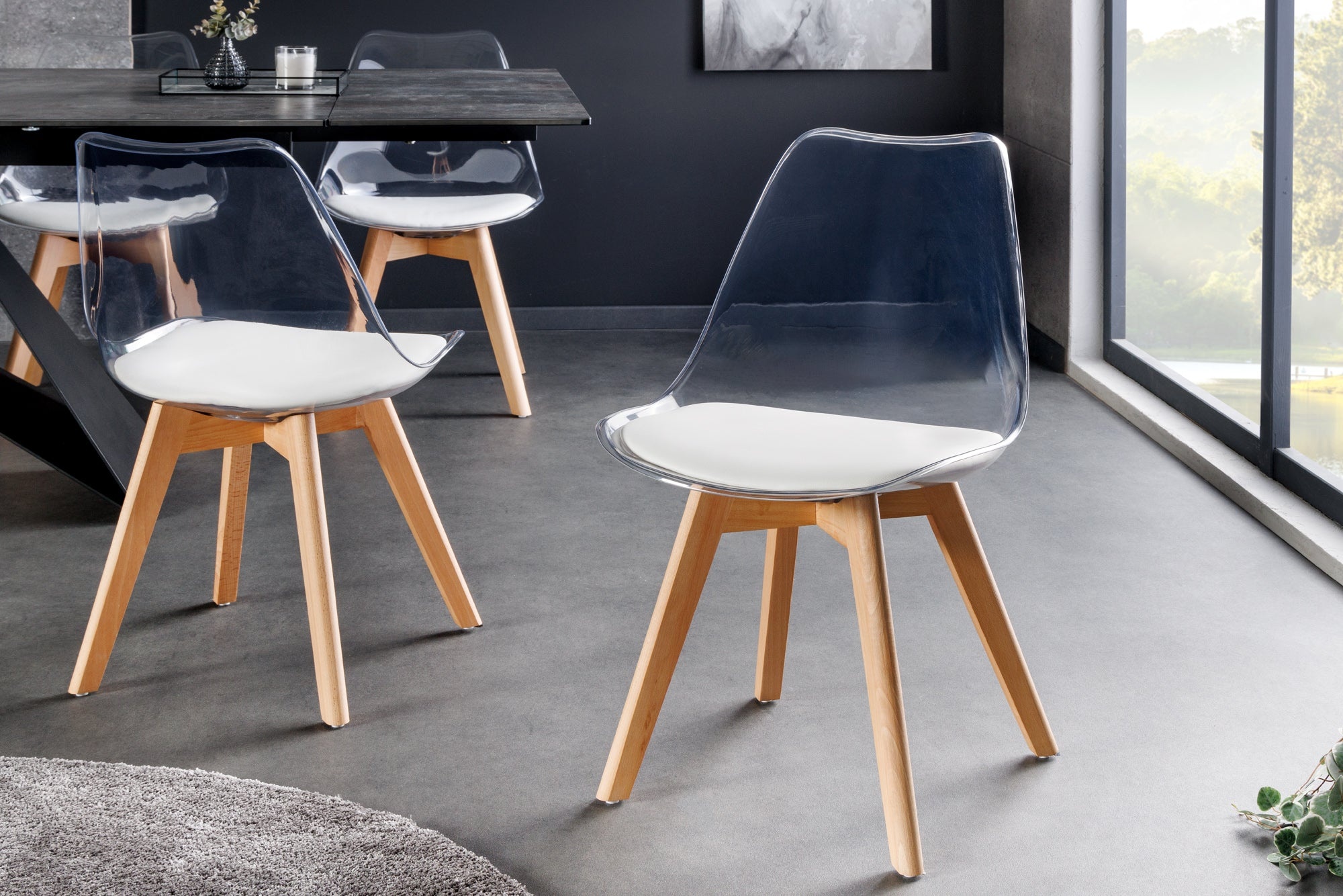 Design Stoel SCANDINAVIA MEISTERSTÜCK transparant wit kunststof beukenhout naturel - 44164 afbeelding