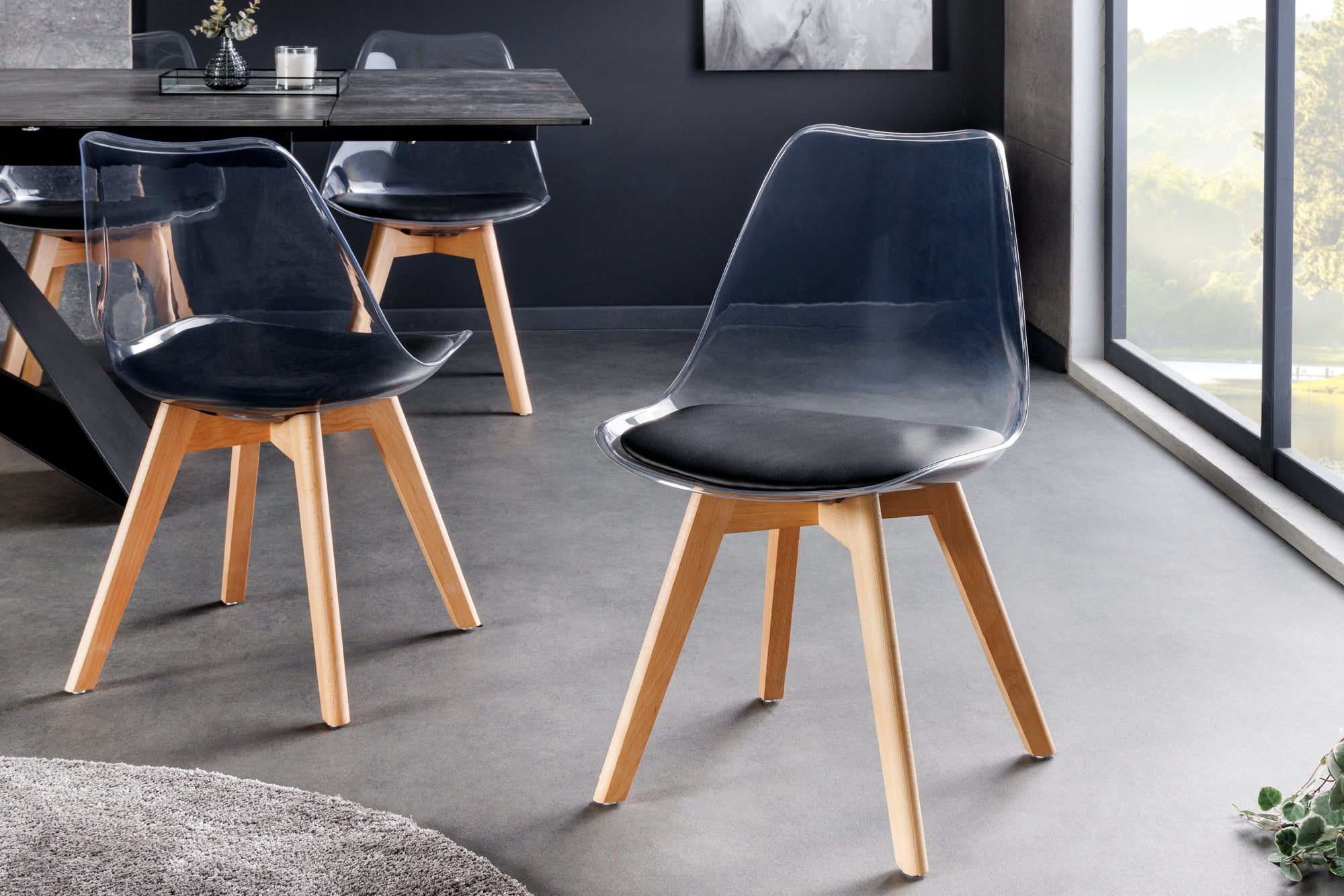 Design Stoel SCANDINAVIA MEISTERSTÜCK transparant zwart kunststof beukenhout naturel - 44165 afbeelding