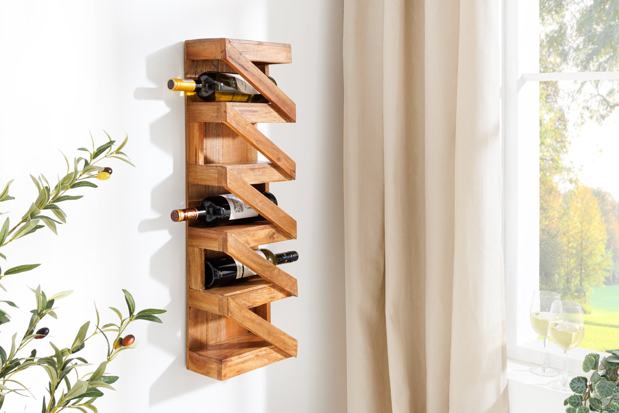 Massives Weinregal MAKASSAR 80cm recyceltes Teakholz für 5 Flaschen Wandregal - 45069 afbeelding
