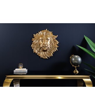 Invicta Interior Gouden wanddecoratie WILDLIFE LION 35cm gouden metalen leeuwenkop sculptuur handgemaakt - 43954
