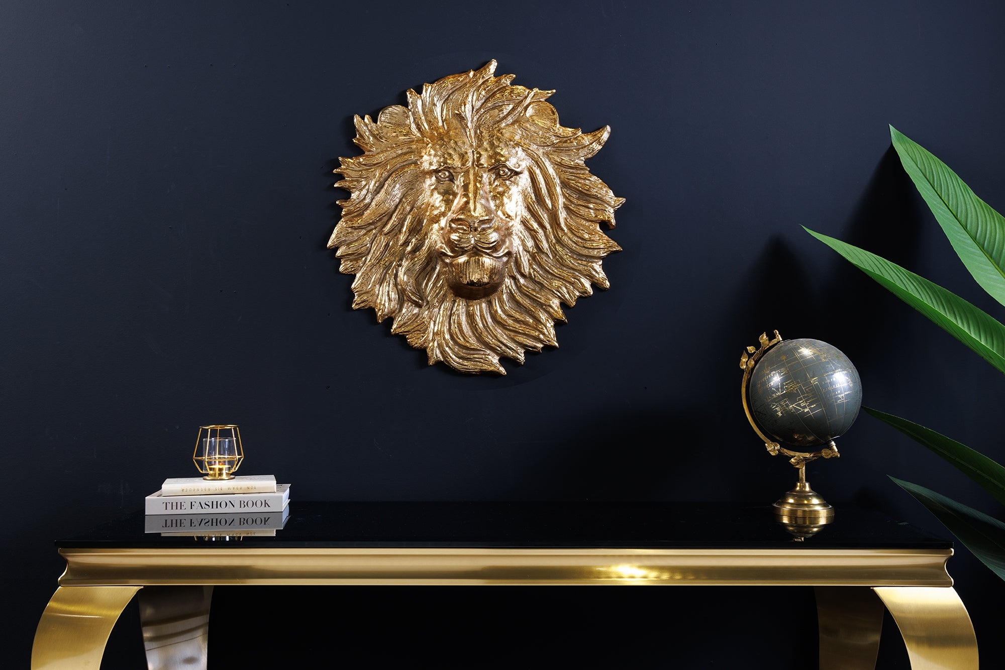 Gouden wanddecoratie WILDLIFE LION 35cm gouden metalen leeuwenkop sculptuur handgemaakt - 43954 afbeelding