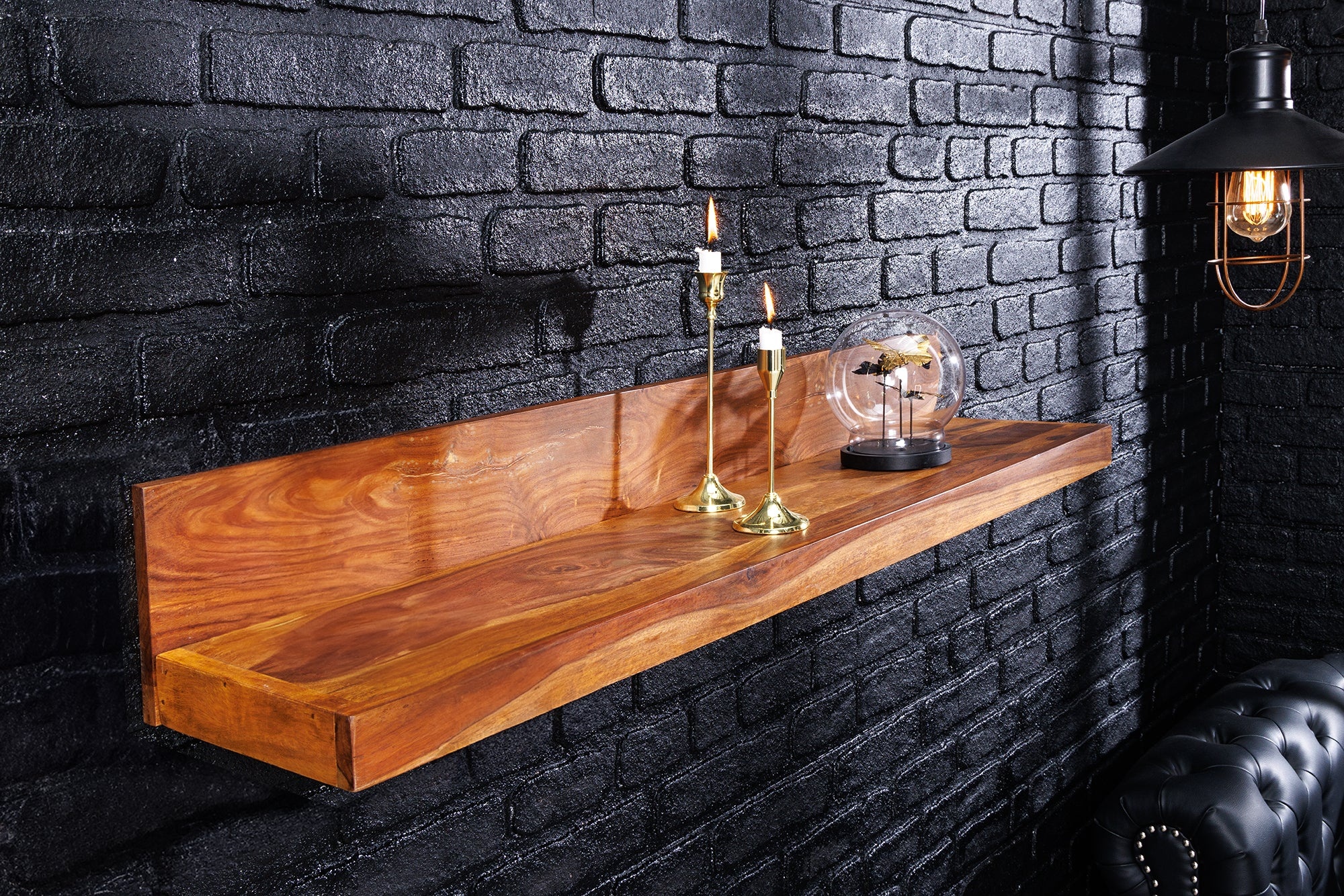 Massives Wandregal MAKASSAR 80cm braun Sheeshamholz stone finish handmade - 44744 afbeelding