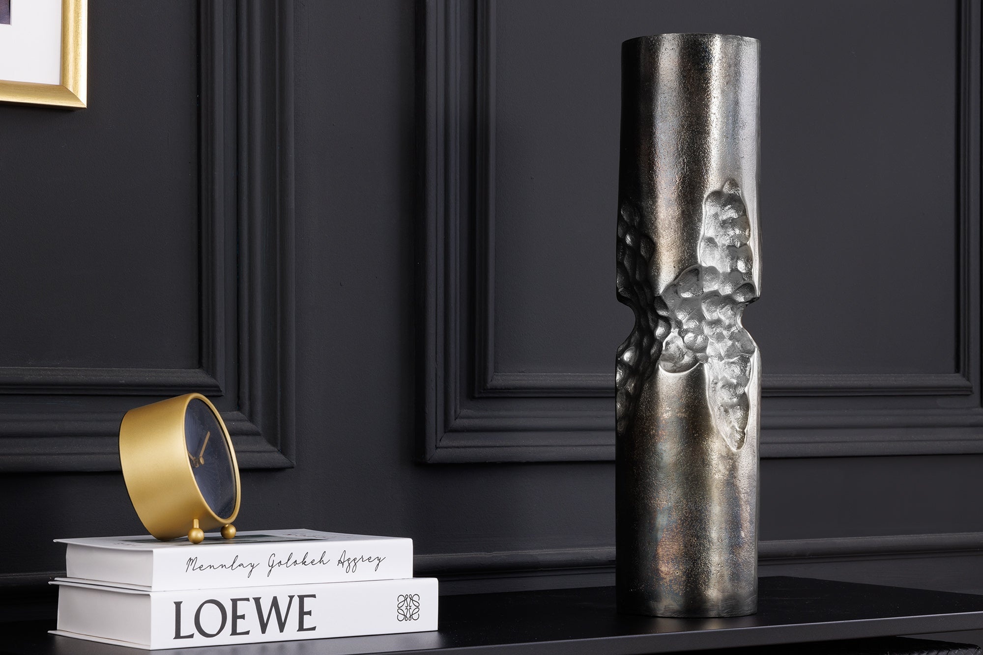 Moderne vaas PRECIOUS 40cm zwart zilver metaal gehamerd design - 44891 afbeelding