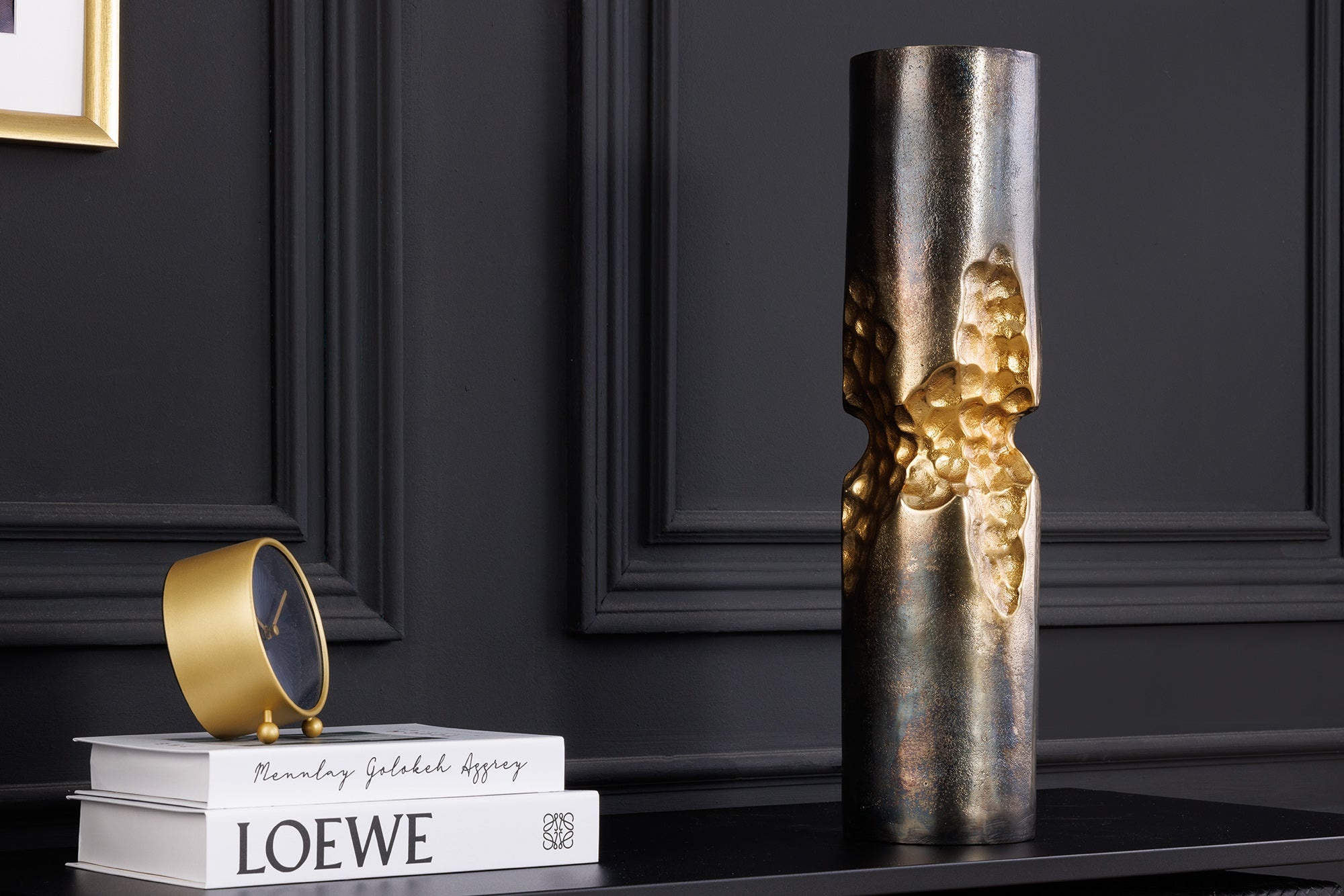 Moderne vaas PRECIOUS 40cm zwart goud metaal gehamerd design - 44893 afbeelding