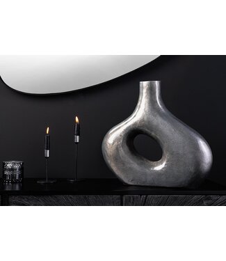 Invicta Interior Handgemaakte vaas RING 40cm donkergrijs metalen decoratie bloemenvaas - 44863