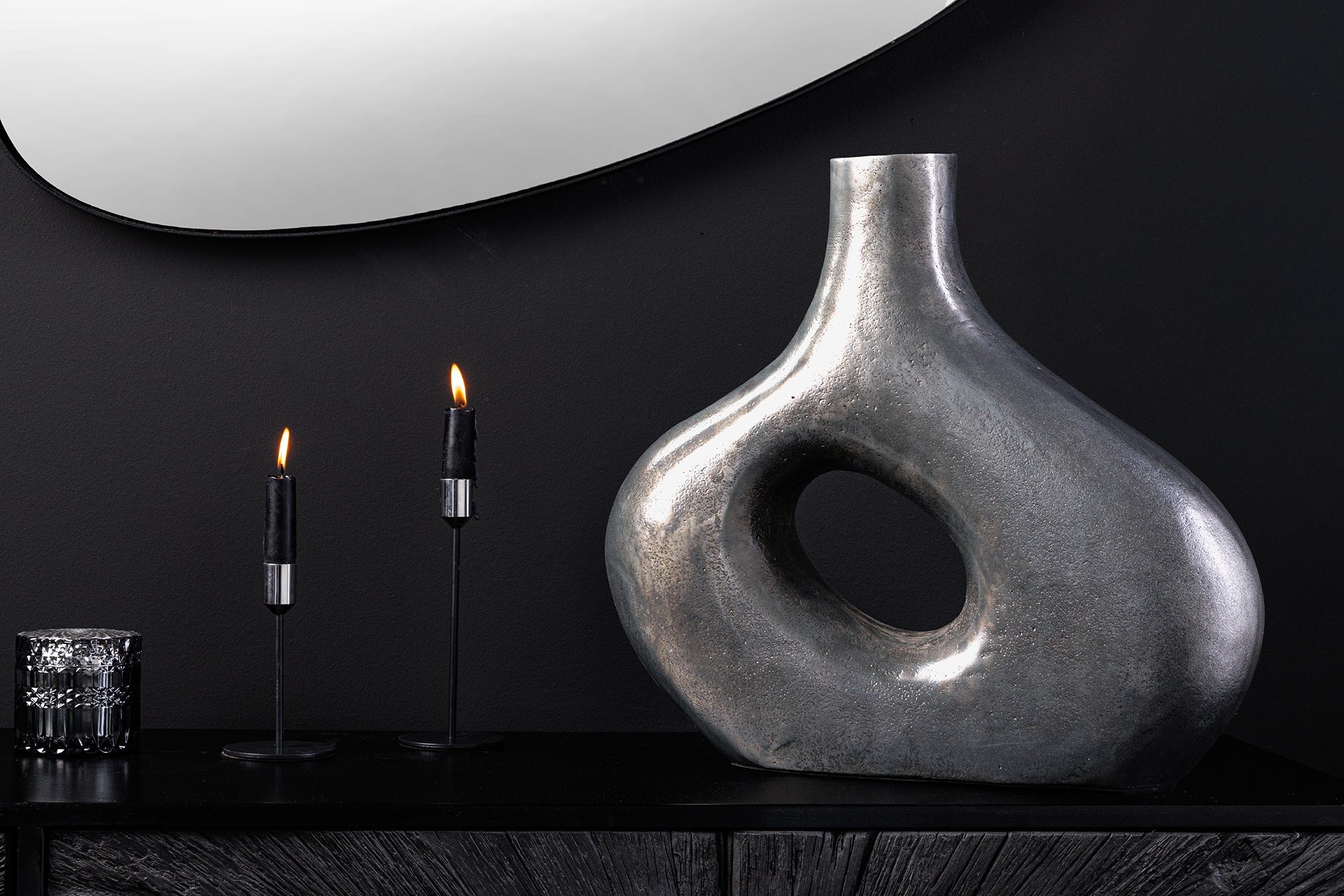 Handgemaakte vaas RING 40cm donkergrijs metalen decoratie bloemenvaas - 44863 afbeelding