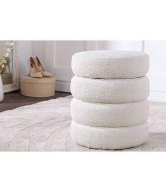 Invicta Interior Ronde kruk VOGUE 50cm crèmewit bouclé poef met opbergruimte - 43524