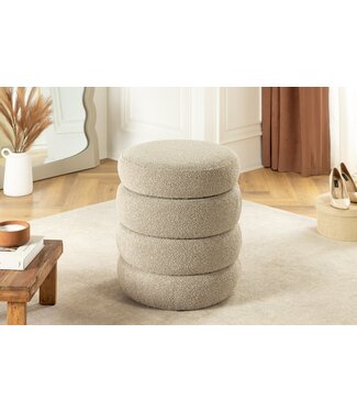 Invicta Interior Ronde poef VOGUE 50cm taupe Bouclé poef met opbergruimte - 46685