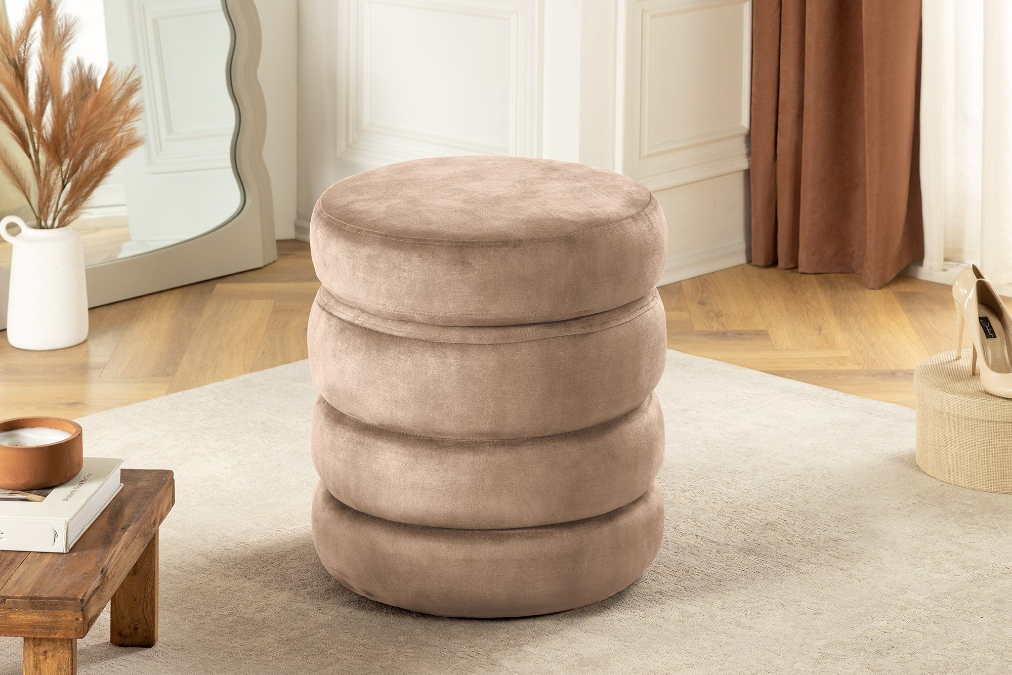 Ronde Poef VOGUE 50cm champagne Fluwelen Poef met opbergruimte - 46688 afbeelding