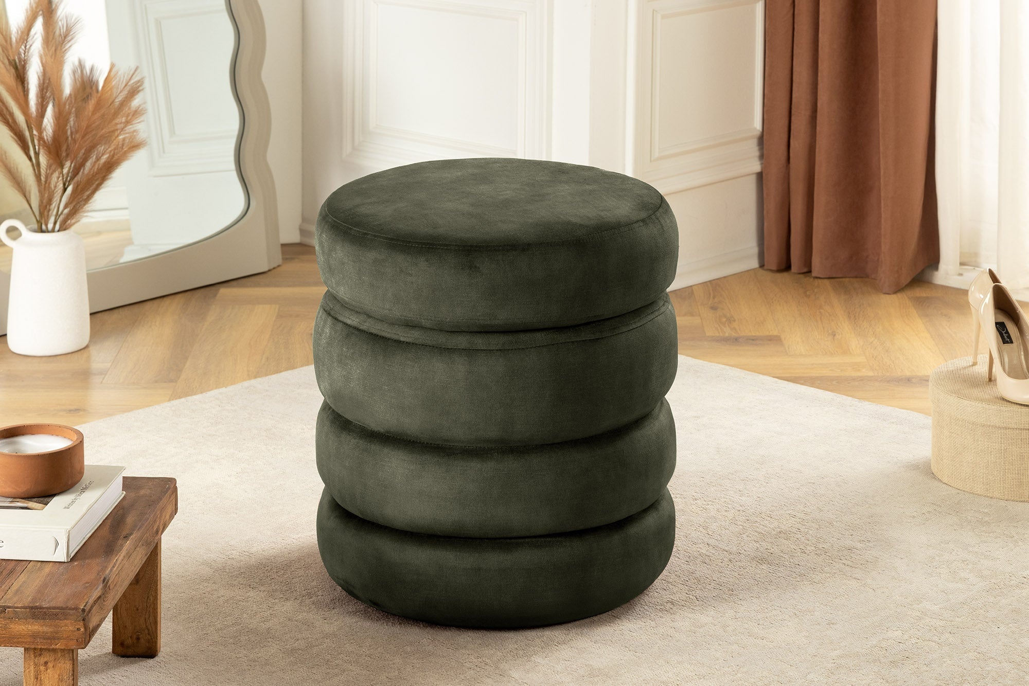 Ronde poef VOGUE 50cm groen fluwelen poef met opbergruimte - 46695 afbeelding