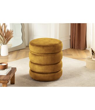 Invicta Interior Ronde poef VOGUE 50cm mosterdgeel fluwelen poef met opbergruimte - 46693