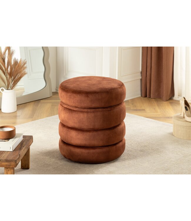 Invicta Interior Ronde poef VOGUE 50cm roestbruin fluwelen poef met opbergruimte - 46694