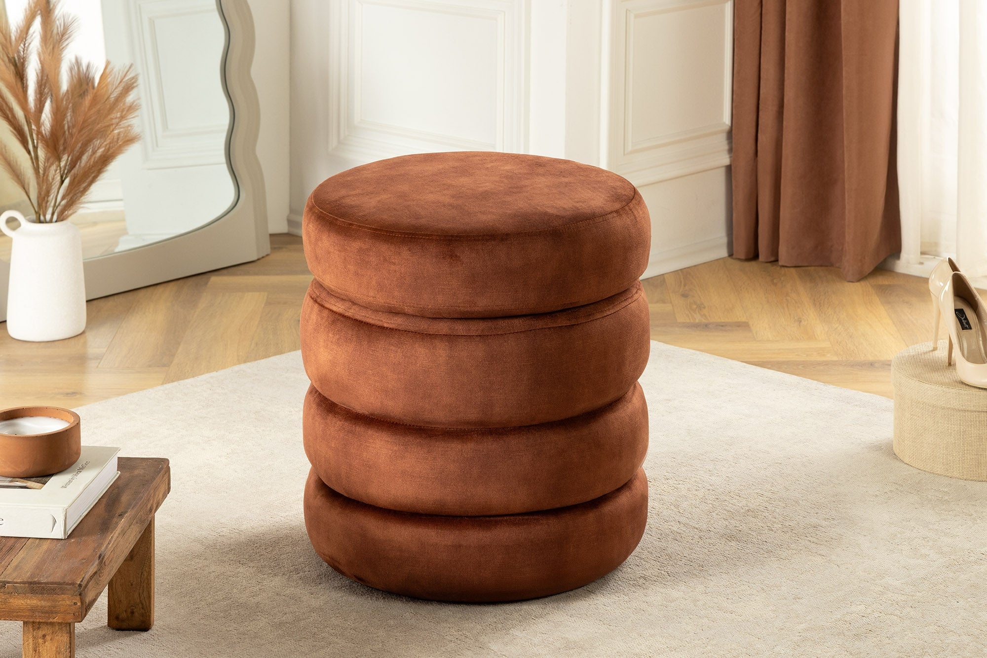 Ronde poef VOGUE 50cm roestbruin fluwelen poef met opbergruimte - 46694 afbeelding