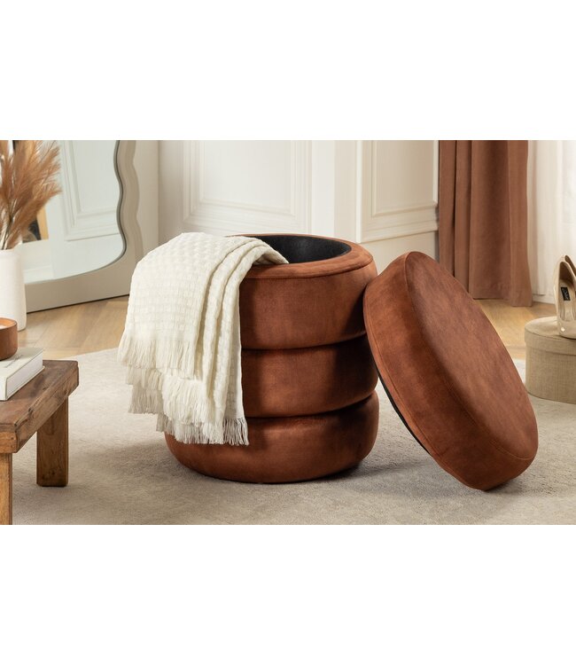 Invicta Interior Ronde poef VOGUE 50cm roestbruin fluwelen poef met opbergruimte - 46694
