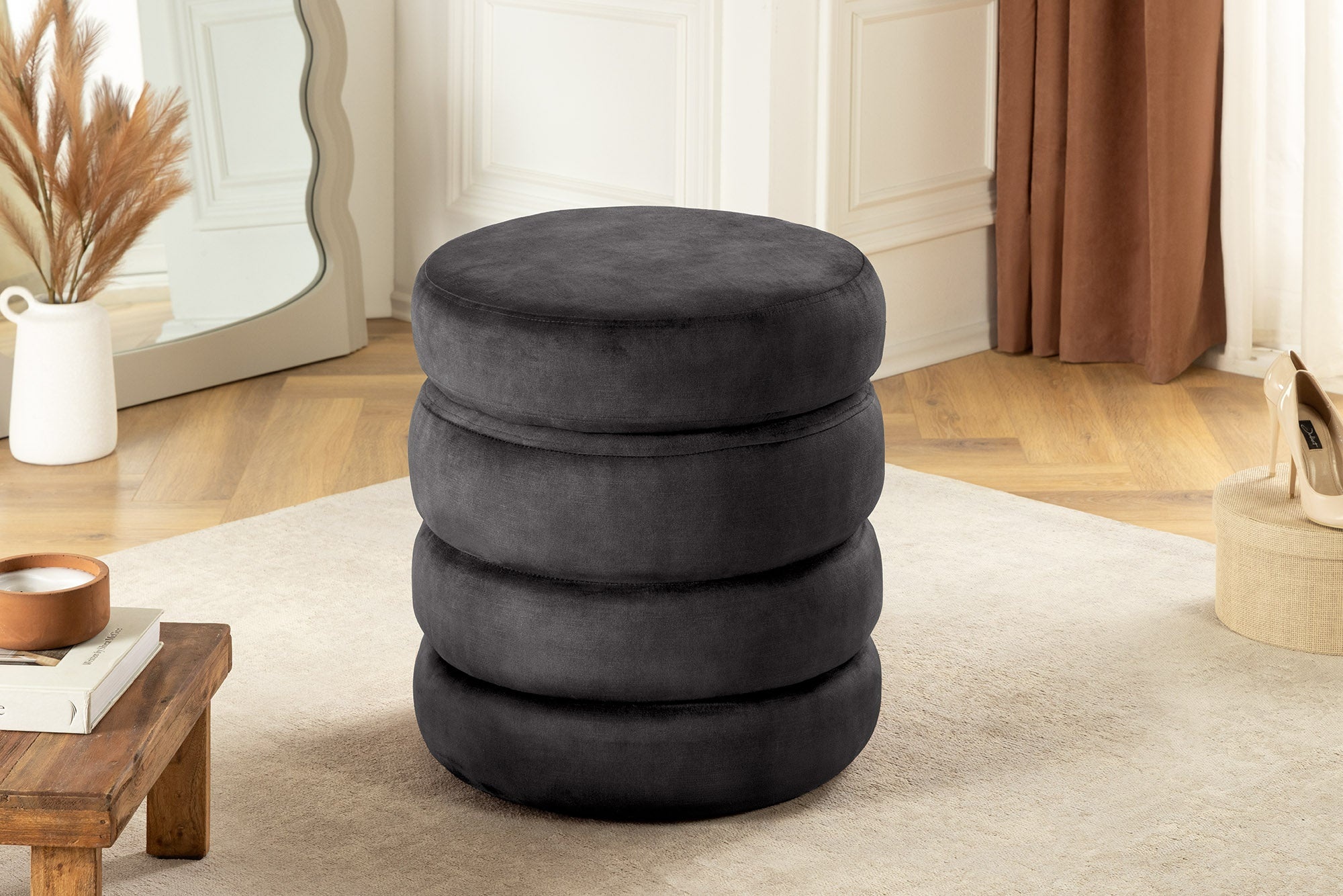 Ronde poef VOGUE 50cm grijs fluwelen poef met opbergruimte - 46689 afbeelding