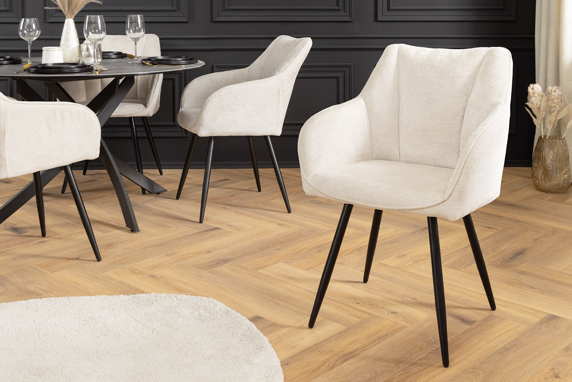 Draaibare Retro Stoel AVIGNON beige chenille zwarte metalen poten - 46470 afbeelding