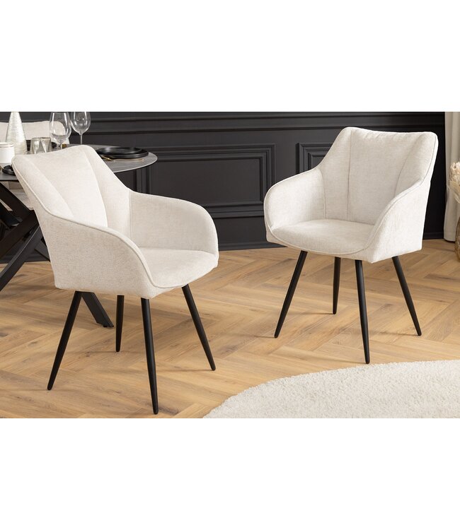 Invicta Interior Draaibare Retro Stoel AVIGNON beige chenille zwarte metalen poten - 46470