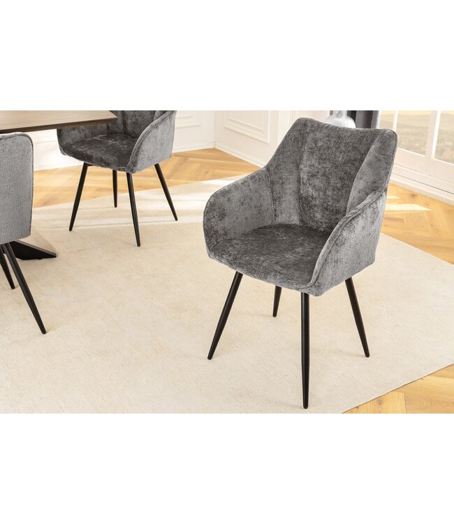 Invicta Interior Draaibare Retro Stoel AVIGNON Grijs Chenille Zwart Metalen Poten - 46469
