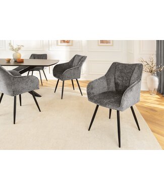 Invicta Interior Draaibare Retro Stoel AVIGNON Grijs Chenille Zwart Metalen Poten - 46469