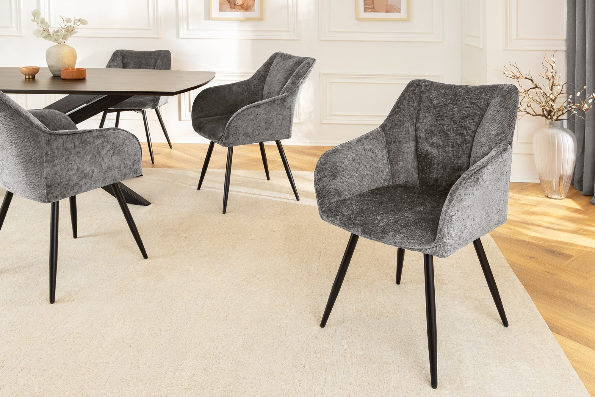 Draaibare Retro Stoel AVIGNON Grijs Chenille Zwart Metalen Poten - 46469 afbeelding