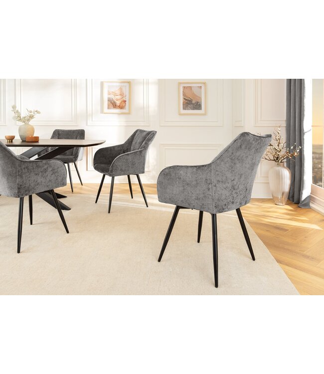 Invicta Interior Draaibare Retro Stoel AVIGNON Grijs Chenille Zwart Metalen Poten - 46469