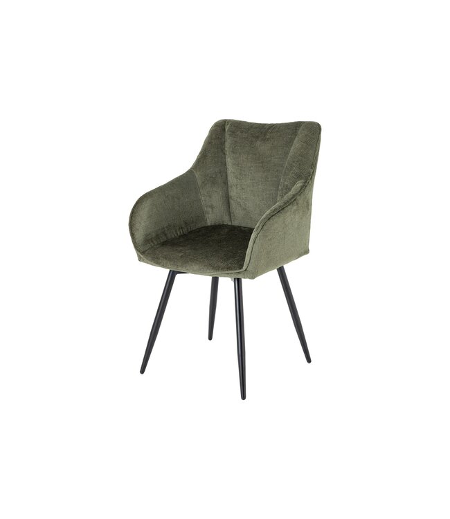 Invicta Interior Draaibare retro stoel AVIGNON Groen Chenille Zwart Metalen poten - 46472