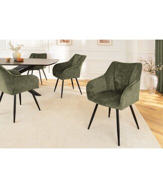 Invicta Interior Draaibare retro stoel AVIGNON Groen Chenille Zwart Metalen poten - 46472