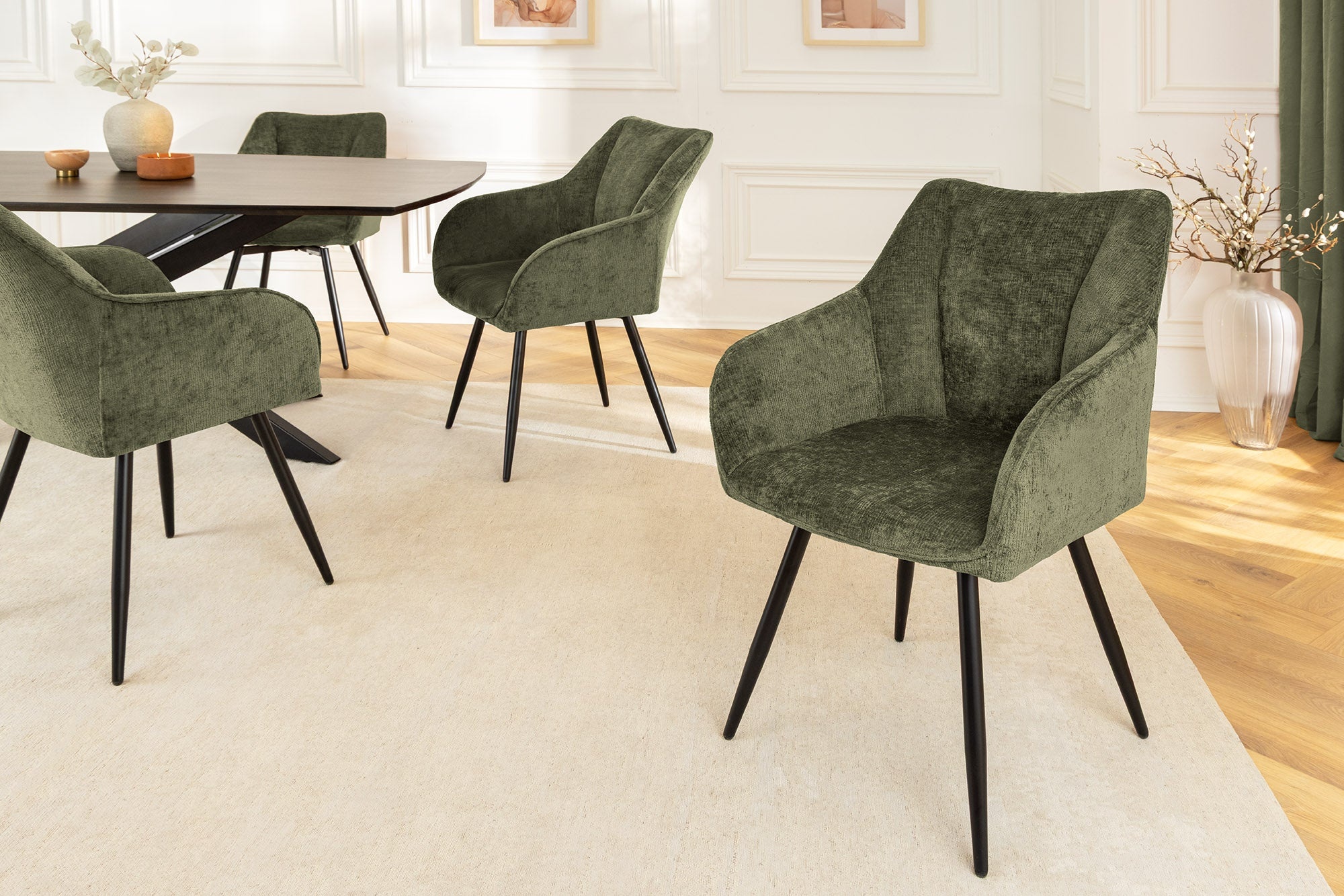 Draaibare retro stoel AVIGNON Groen Chenille Zwart Metalen poten - 46472 afbeelding