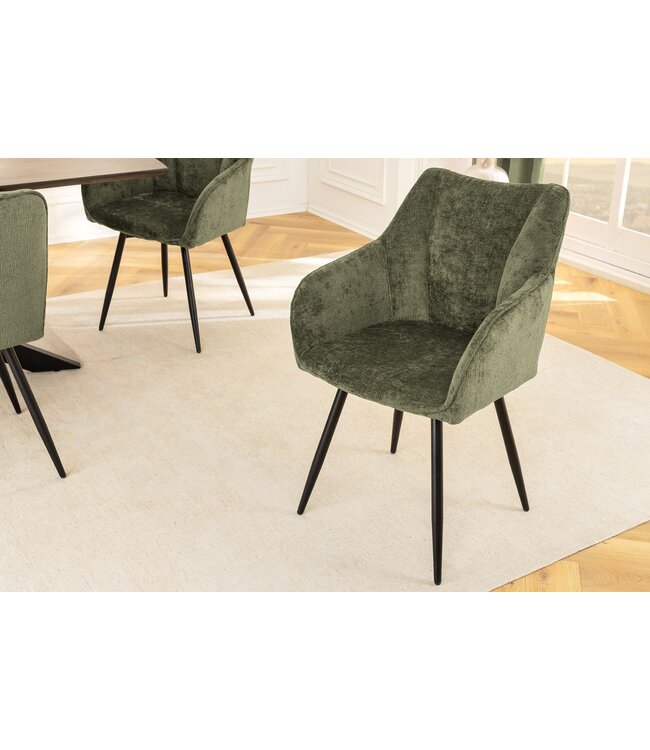 Invicta Interior Draaibare retro stoel AVIGNON Groen Chenille Zwart Metalen poten - 46472