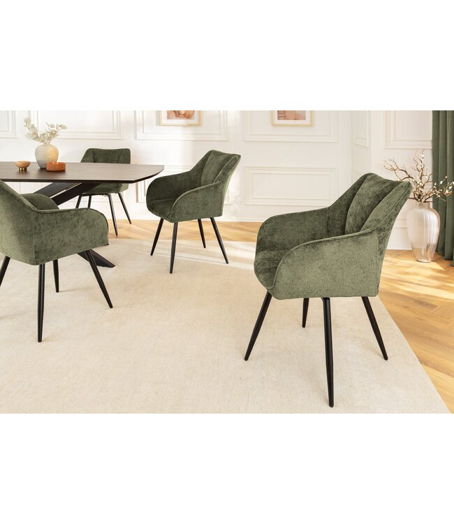 Invicta Interior Draaibare retro stoel AVIGNON Groen Chenille Zwart Metalen poten - 46472