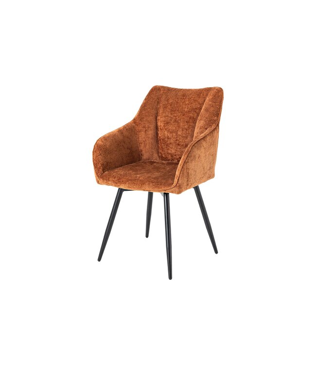 Invicta Interior Draaibare Retro Stoel AVIGNON Roestbruin Chenille Zwart Metalen Poten - 46471