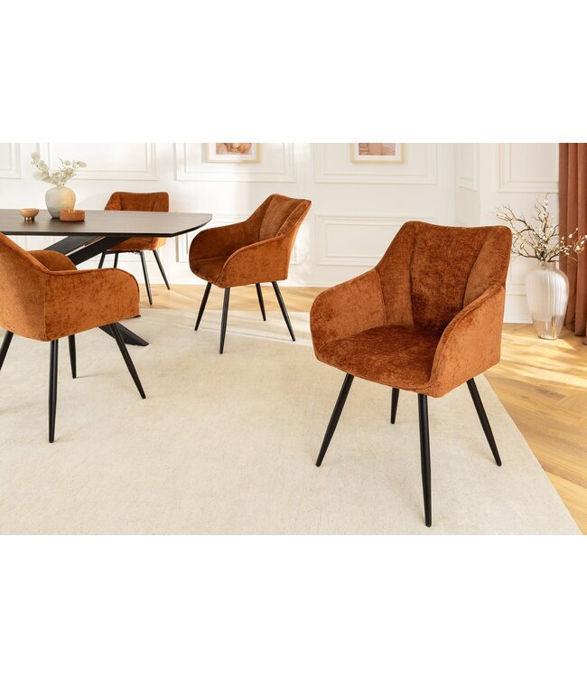 Invicta Interior Draaibare Retro Stoel AVIGNON Roestbruin Chenille Zwart Metalen Poten - 46471