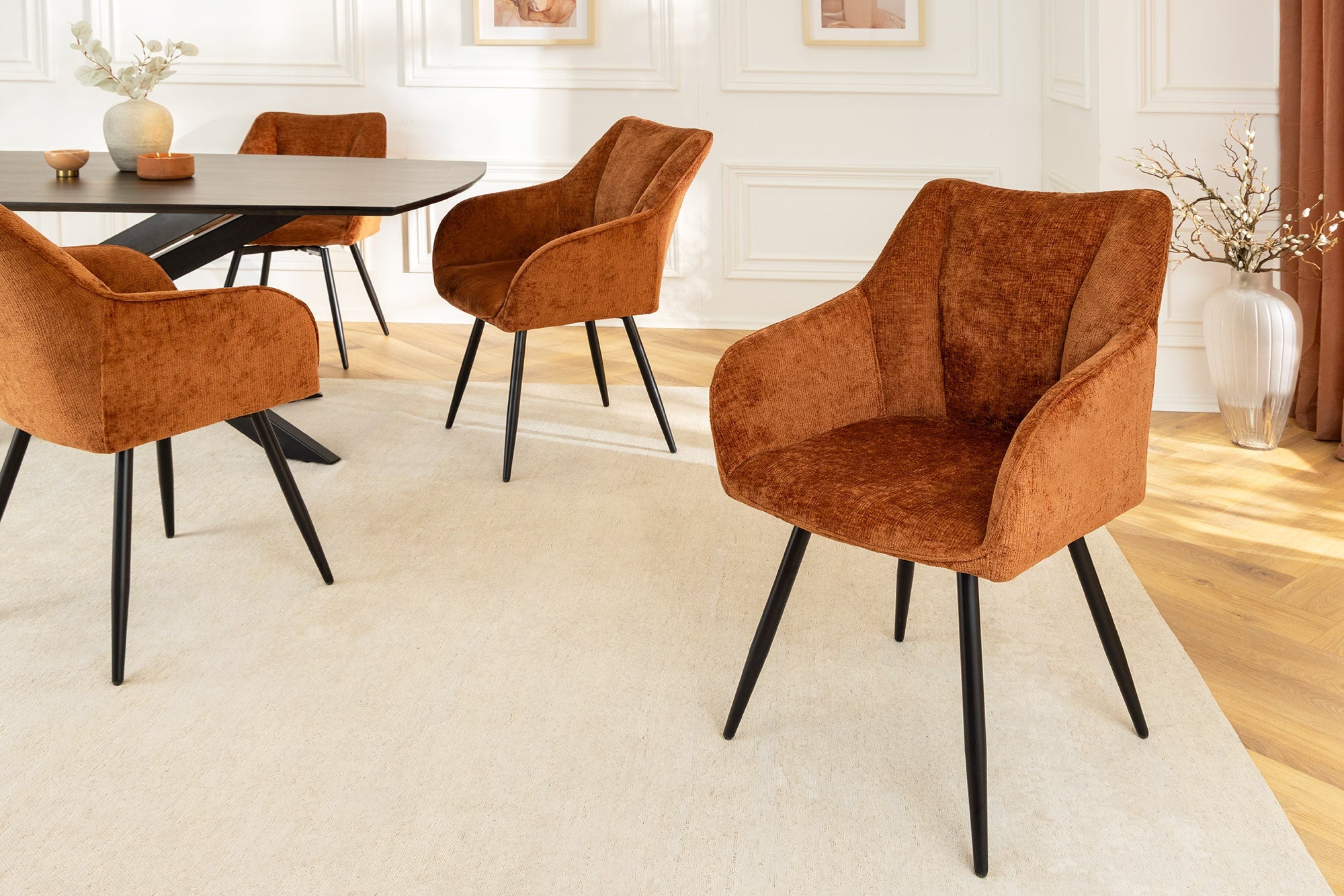 Draaibare Retro Stoel AVIGNON Roestbruin Chenille Zwart Metalen Poten - 46471 afbeelding