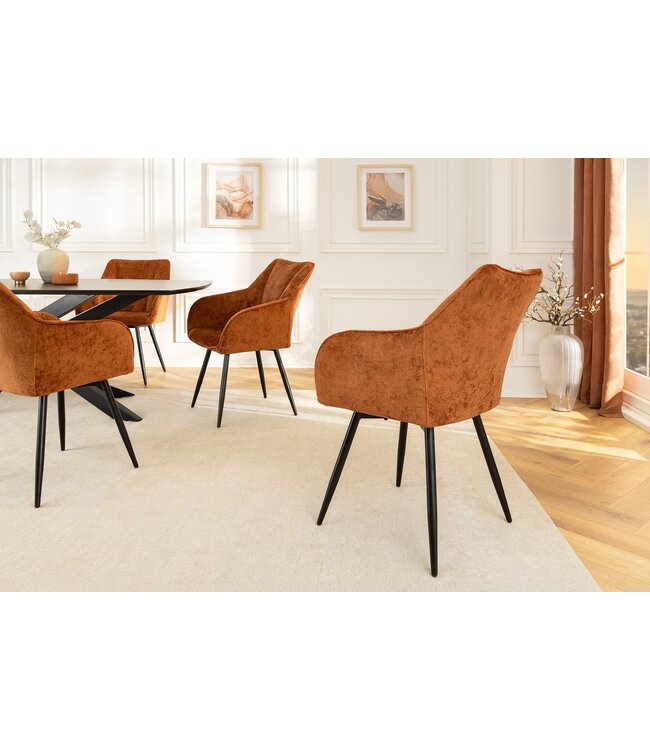 Invicta Interior Draaibare Retro Stoel AVIGNON Roestbruin Chenille Zwart Metalen Poten - 46471