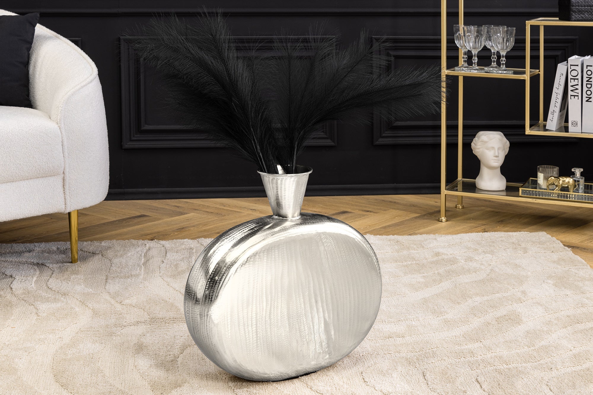 Handgemaakte vaas ORIENT L 50cm zilver metaal gehamerd design - 44867 afbeelding