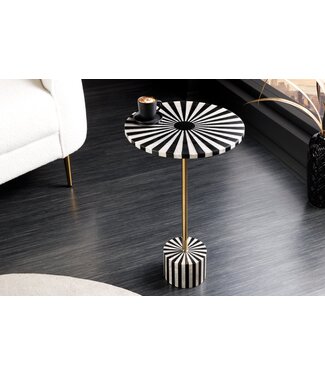 Invicta Interior Been Inleg Bijzettafel HARMONY NATURE 55cm Zwart Wit Ingelegd Arts & Crafts - 44856