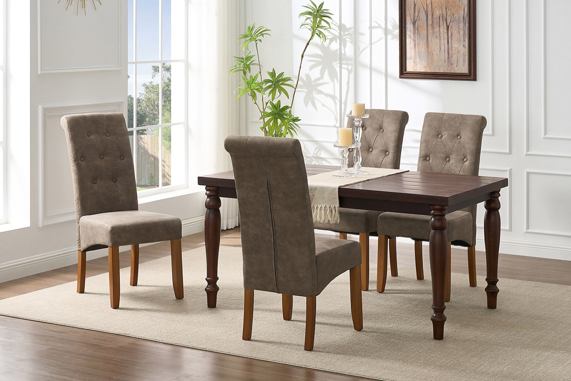 Design Stoel CASA taupe Microvezel met Decoratieve Knoppen Grenen Massief Houten Poten - 46553 afbeelding