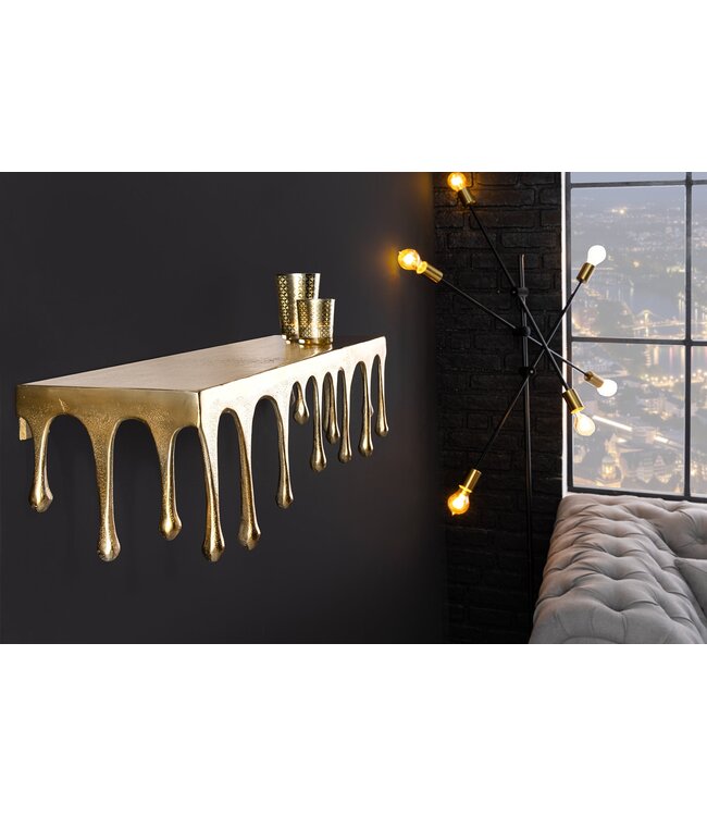 Invicta Interior Handgemaakte wandplank LIQUID LINE 60 cm goud antiek metalen druppelontwerp - 44882