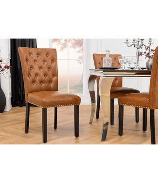 Invicta Interior Chesterfield Stoel CASTLE Bruin Kunstleer Zwart Rubber Hout Decoratieve Klinknagels - 44589