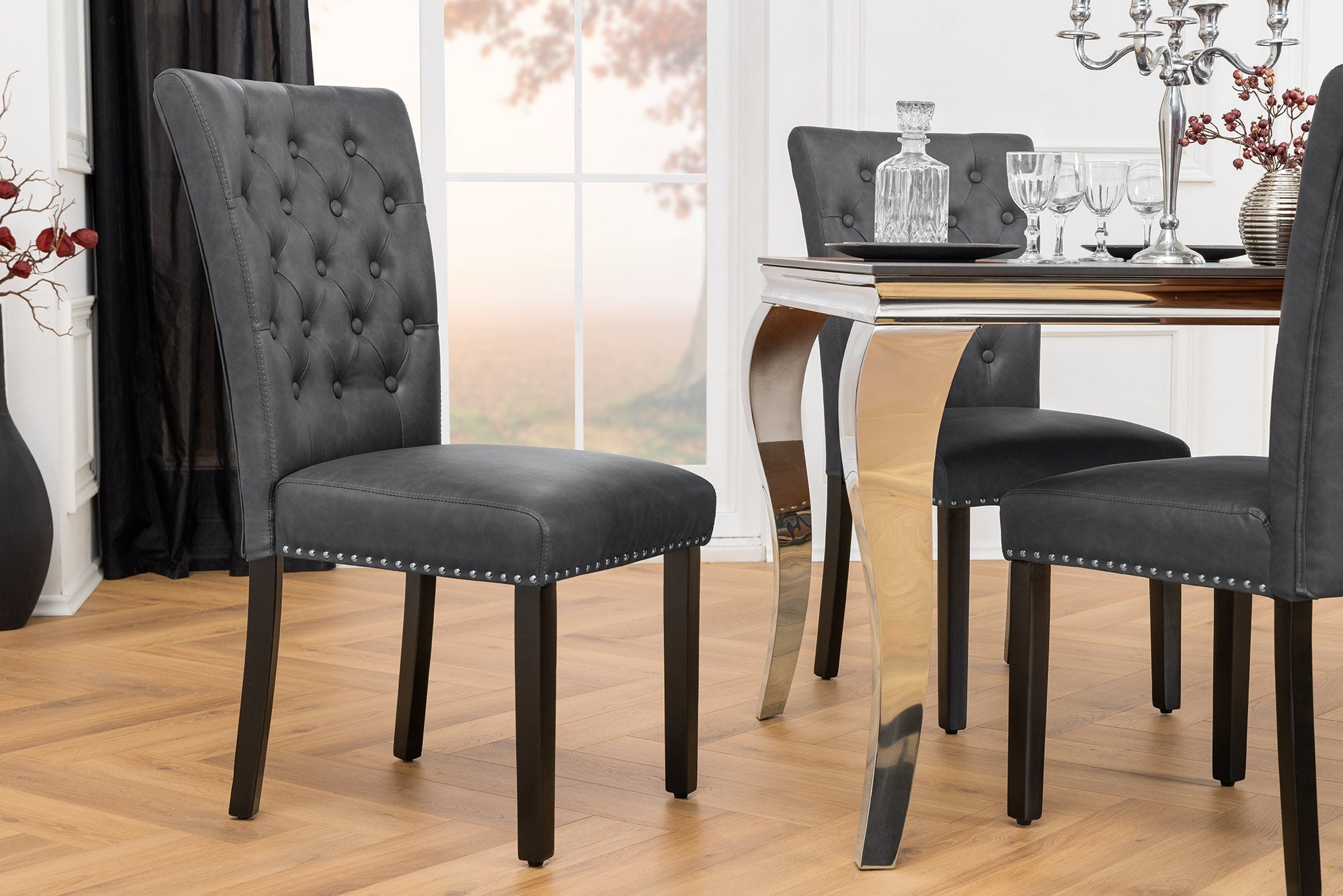 Chesterfield Stoel CASTLE Zwart Kunstleer Rubber Hout Decoratieve Klinknagels - 44588 afbeelding