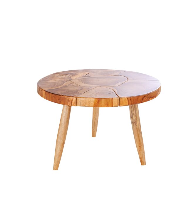 Invicta Interior Ronde massief houten salontafel MOSAIK 60cm naturel teakhouten boomstam handgemaakt - 44712