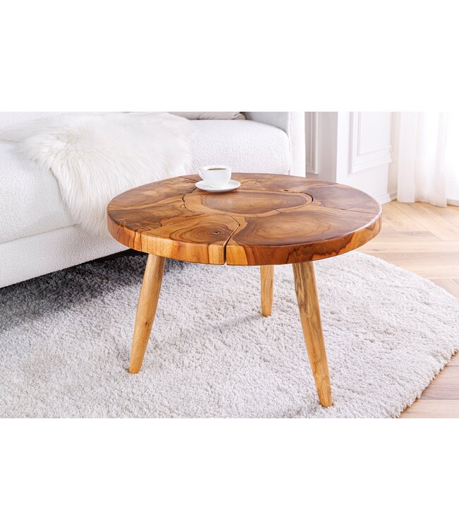 Invicta Interior Ronde massief houten salontafel MOSAIK 60cm naturel teakhouten boomstam handgemaakt - 44712